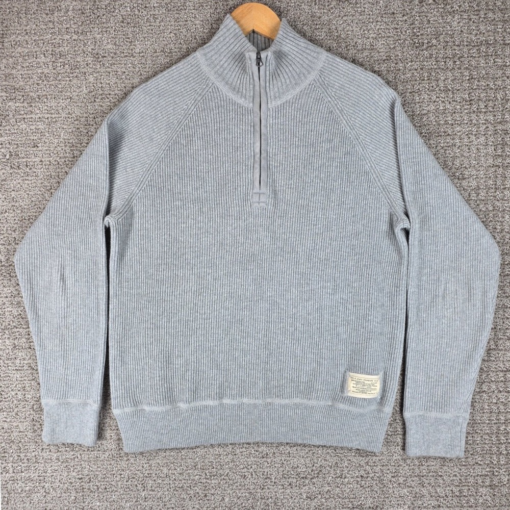 Polo Jeans Co Ralph‎ Lauren Mens Large Grey Ribbed 1/4 Zip Cotton Sweater Large